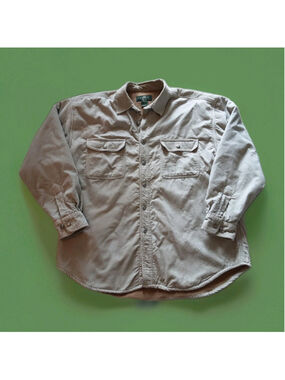 ORVIS-VTG SHIRT/JACKET-CORDUROY-Tan-SHERPA FLEECE LINED-Metal Fish Buttons-Sz XL